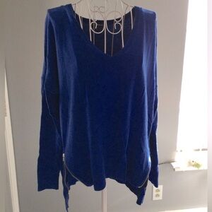 Express Women Royal Blue oversized Long Sleeve shirt top v neck